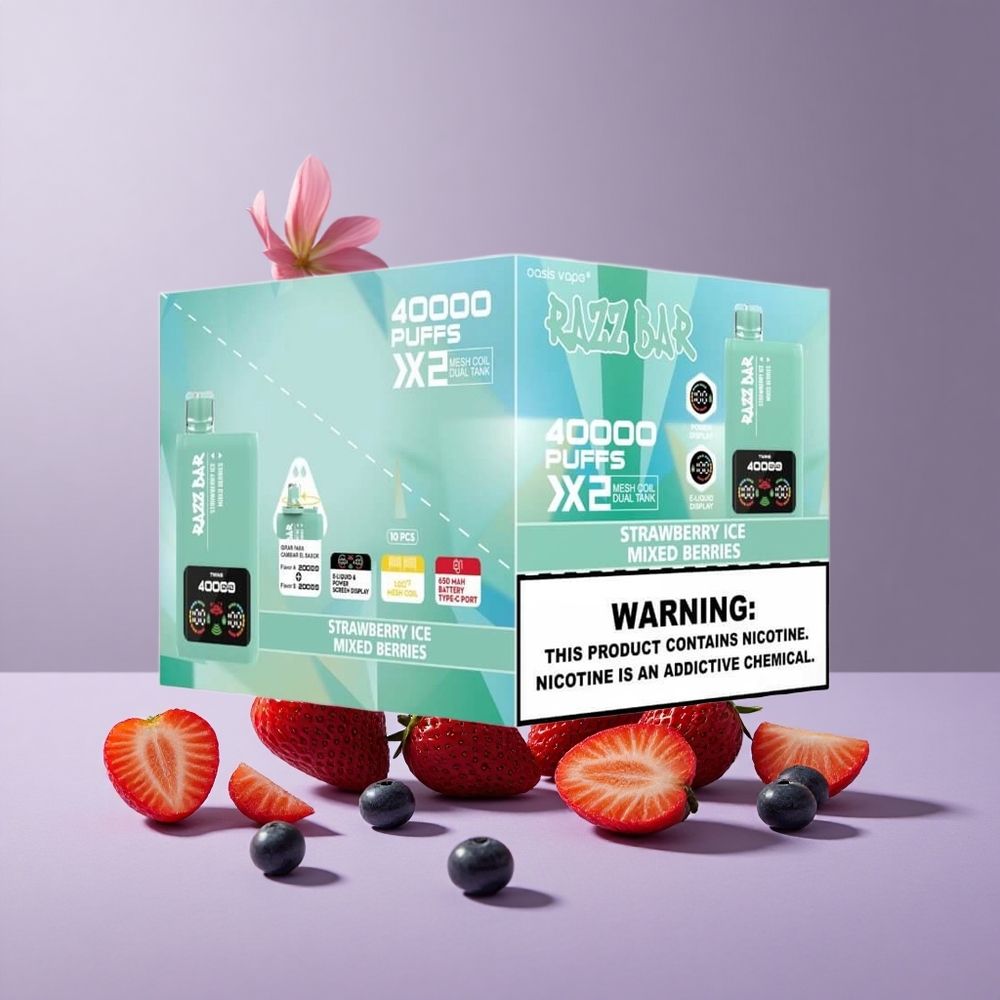 Razz Bar 40000 Puffs Egyszer Használatos E-vapor Eper jég Vegyes Bogyók