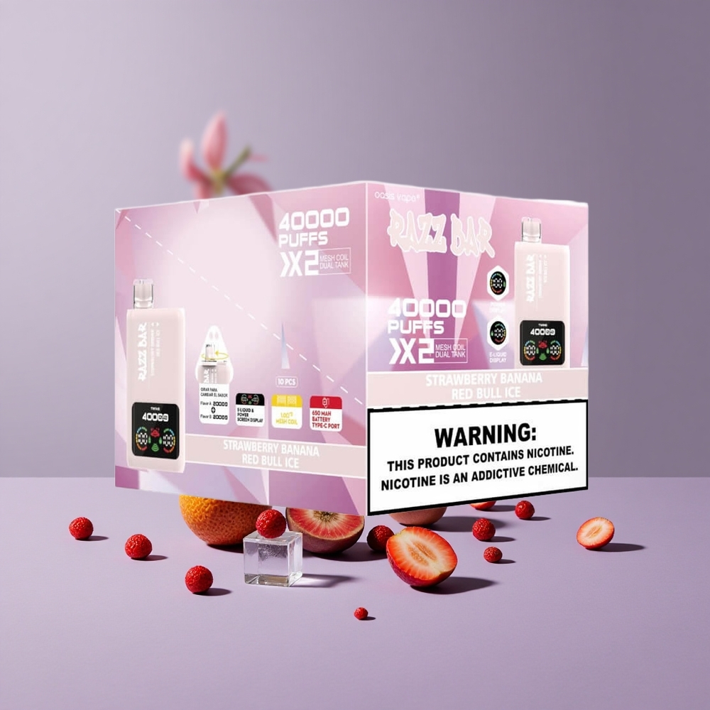 Razz Bar 40000 Puffs Eldobható vape Eper Banán_Vörös Bika Jég