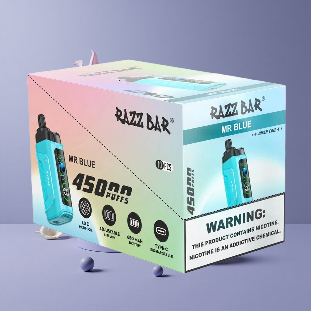 Razz Bar 45000 Puffs Eldobható Vape Állítható Légáramlással és Kék