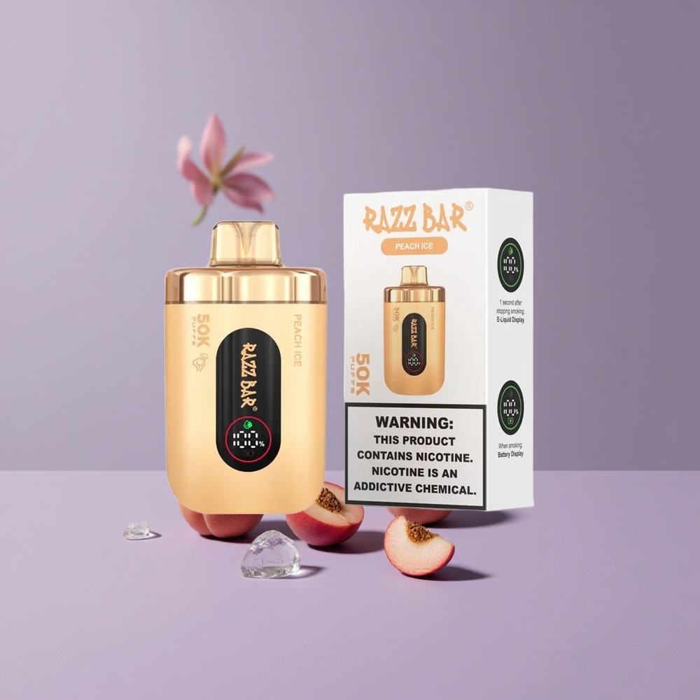 Razz Bar 50K Puffs Eldobható E-Cigi 650 Mah Akkumulátor Peach Jég Razz Bar 50K Puffs Eldobható E-Cigi 650 Mah Akkumulátor Peach Jég