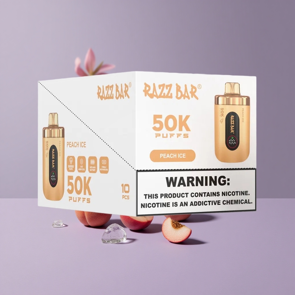 Razz Bar 50K Puffs Eldobható E-Cigi 650 Mah Akkumulátor Peach Jég