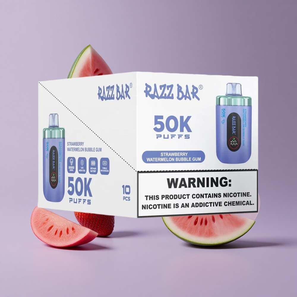 Razz Bar 50K Puffs Eldobható E-cigaretta – 50000 Füst, Eper Görögdinnye Buborékrágó