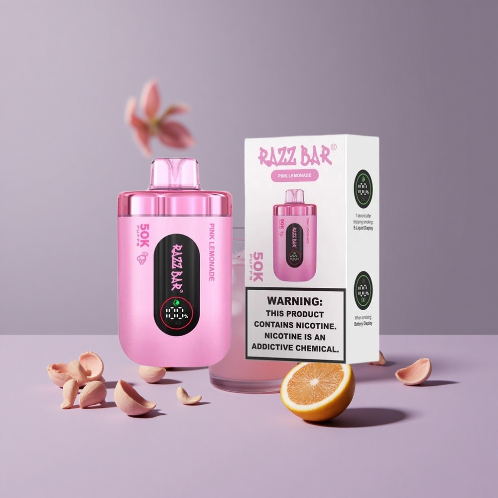 Razz Bar 50K Puffs Eldobható E-cigaretta 50000 Puffs és Rózsaszín Limonádé Razz Bar 50K Puffs Eldobható E-cigaretta 50000 Puffs és Rózsaszín Limonádé