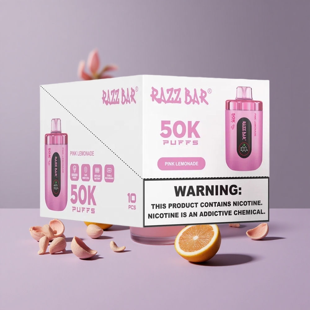 Razz Bar 50K Puffs Eldobható E-cigaretta 50000 Puffs és Rózsaszín Limonádé