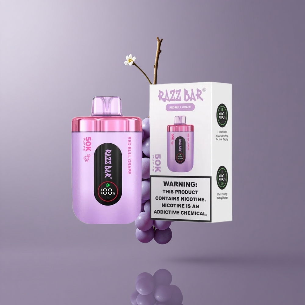 Razz Bar 50K Puffs Eldobható E-cigaretta – 50000 Puffs és Vörös Bárány Szőlő Razz Bar 50K Puffs Eldobható E-cigaretta – 50000 Puffs és Vörös Bárány Szőlő