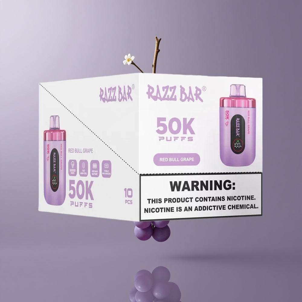 Razz Bar 50K Puffs Eldobható E-cigaretta – 50000 Puffs és Vörös Bárány Szőlő