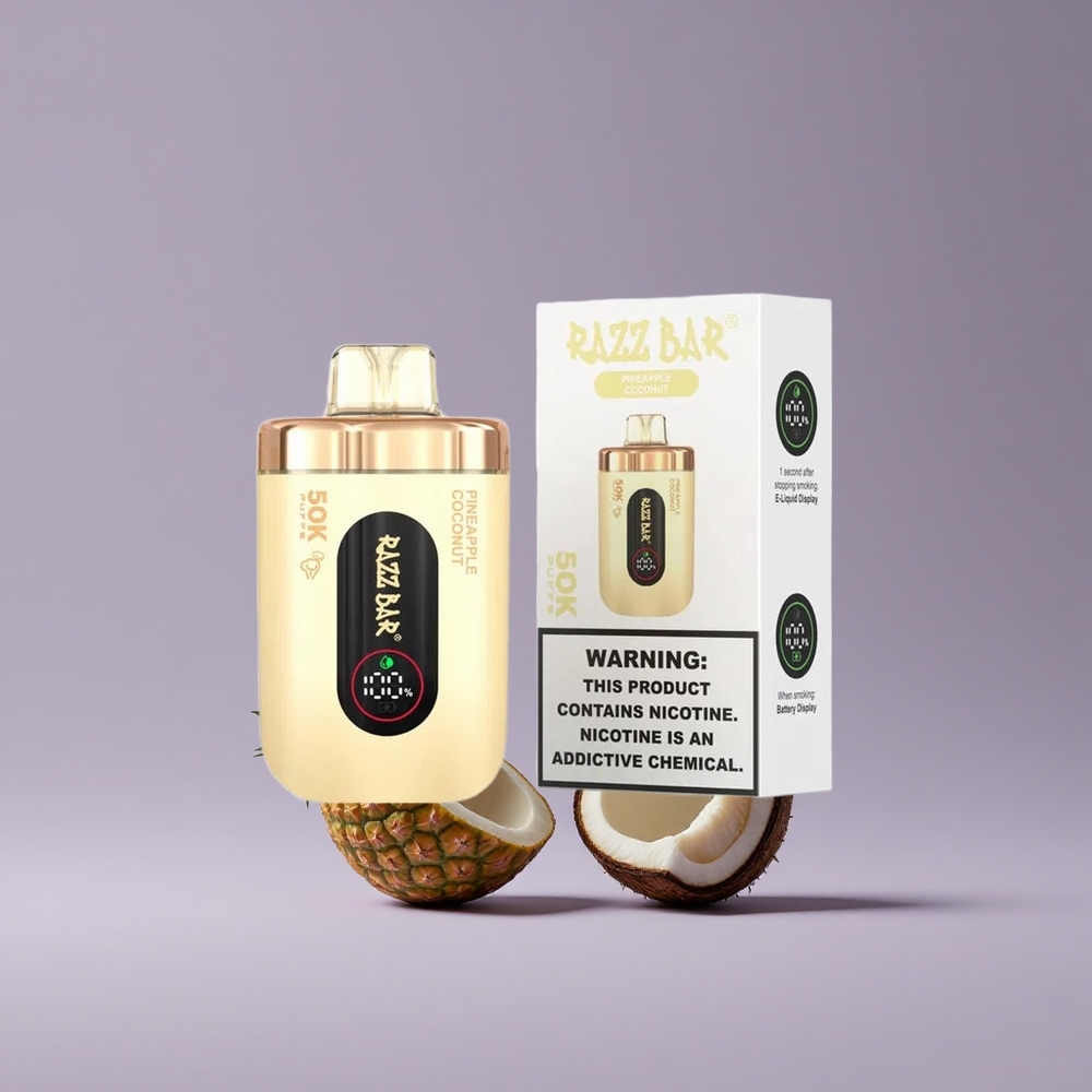 Razz Bar 50K Puffs Eldobható E-cigaretta Ananász Kókusz (650 mAh Akkumulátor) Razz Bar 50K Puffs Eldobható E-cigaretta Ananász Kókusz (650 mAh Akkumulátor)