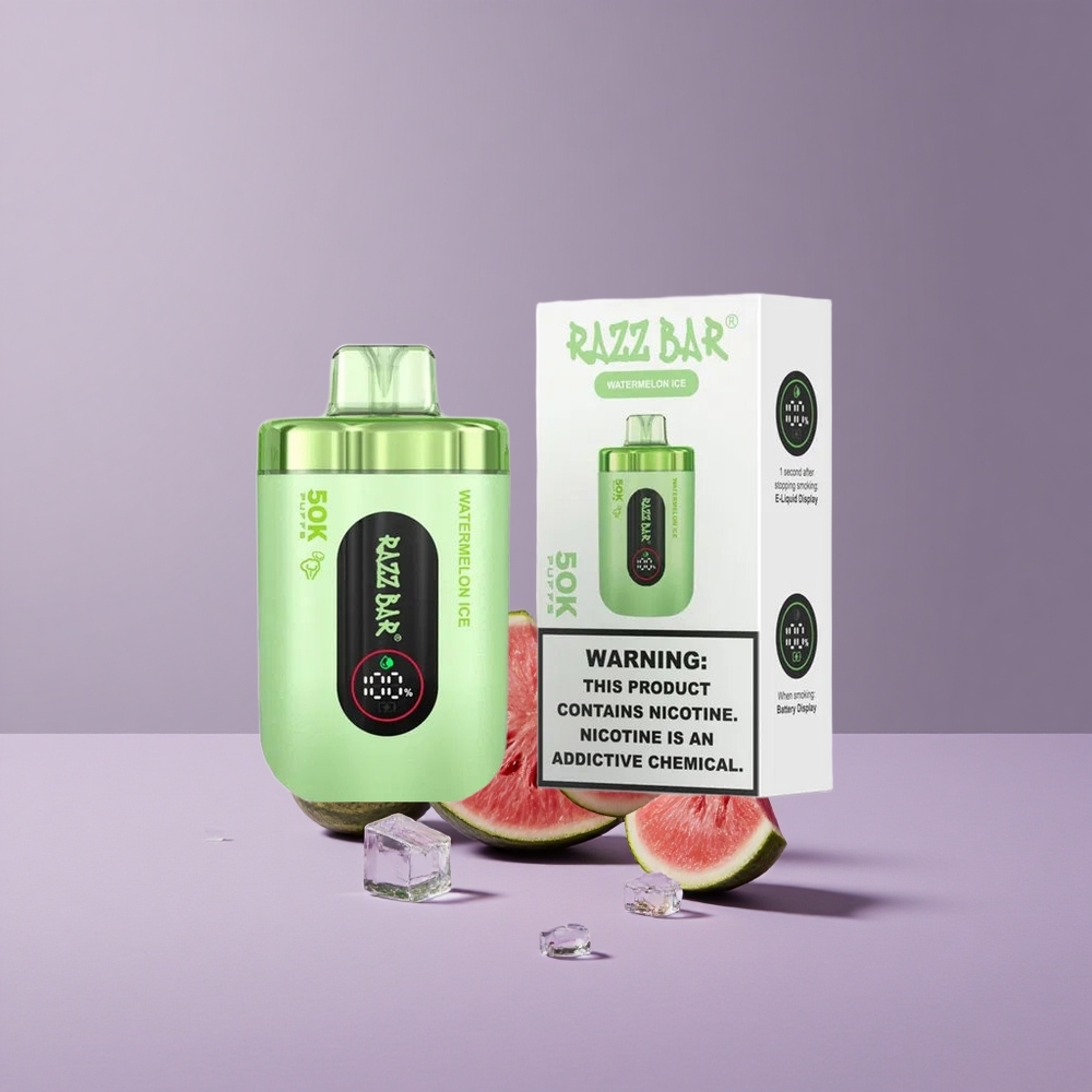 Razz Bar 50K Puffs Eldobható E-cigaretta Görbe (1.0 Ohm) és Görögdinnye Jég Razz Bar 50K Puffs Eldobható E-cigaretta Görbe (1.0 Ohm) és Görögdinnye Jég