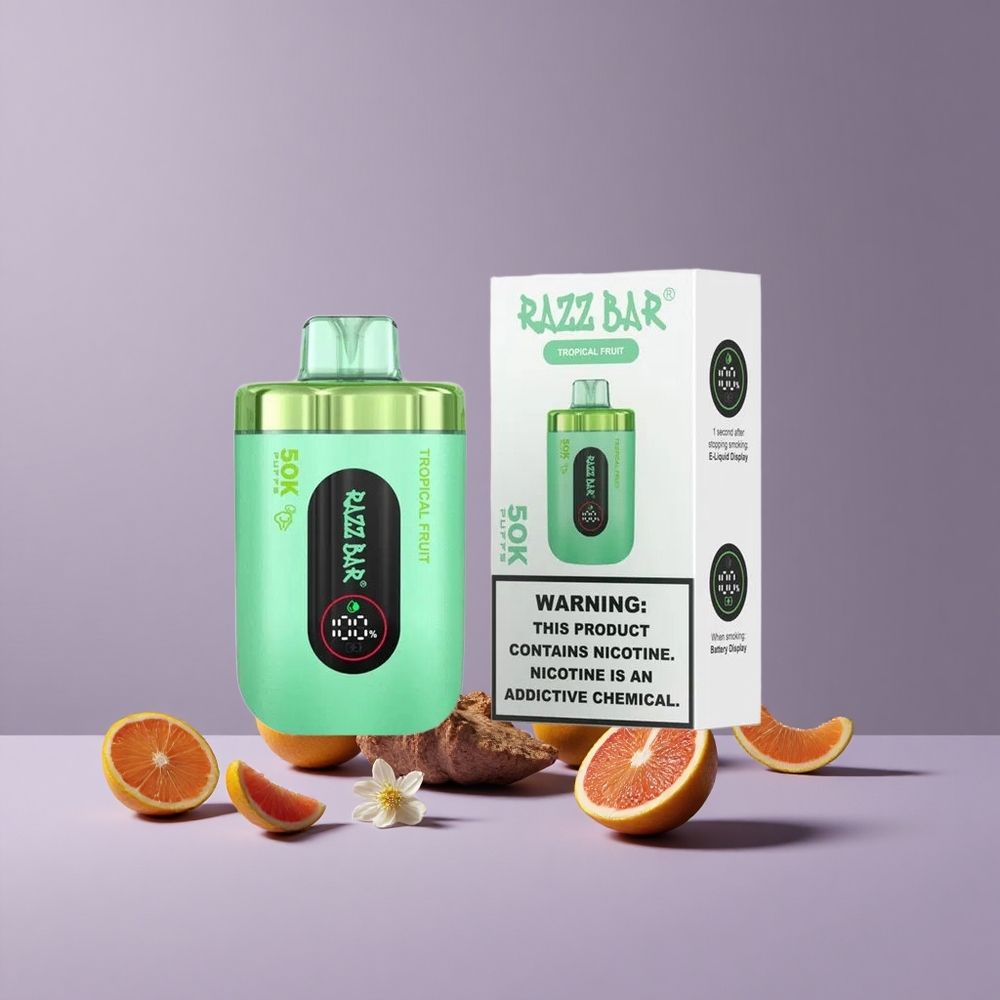 Razz Bar 50K Puffs Eldobható Vape Trópusi Gyümölcs – 50000 Puffs és 1,0 Ohm Mesh Coil Razz Bar 50K Puffs Eldobható Vape Trópusi Gyümölcs – 50000 Puffs és 1,0 Ohm Mesh Coil